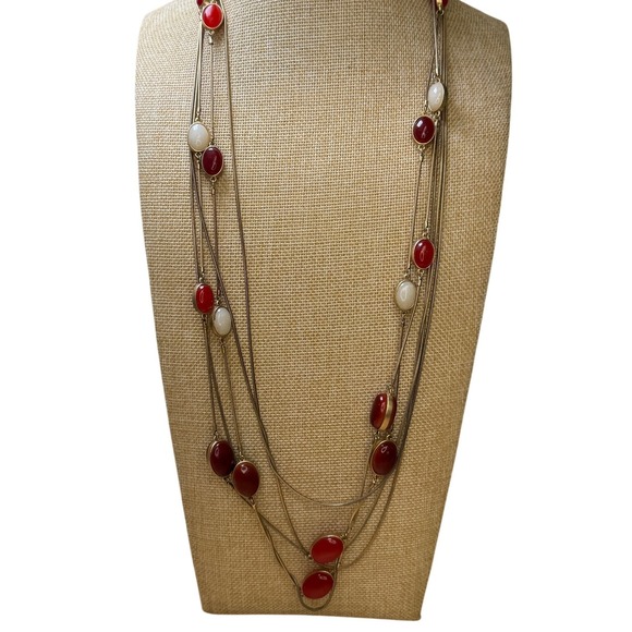 Talbots Jewelry - Boho Classic Statement Multi-Strand Red Gold Necklace Talbots